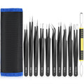 11 Pcs Precision Tweezers Set, ESD Anti-Static Tweezers Set, Stainless Steel Tweezers Kit Curved Tweezers for Electronics, Laboratory Work, Jewelry-Making, Craft, Soldering
