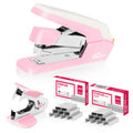 Deli Effortless Desktop Stapler, Heavy Duty Stapler, 40 Sheet Capacity, One Finger, No Effort, Includes Staples & Staple Remover, Pink
