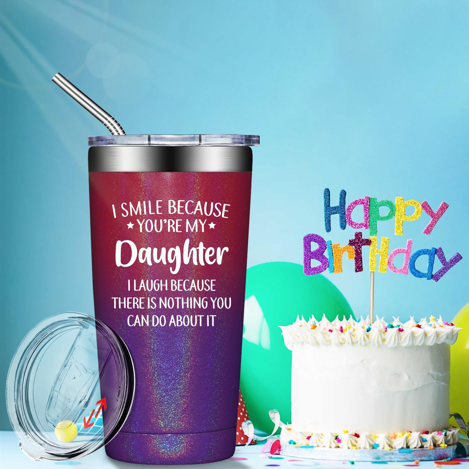 Grifarny Daughter Gifts from Mom, Dad - Mothers Day Gifts for Daughters Adult - Christmas Birthday Gift for Grown Daughters - I Smile Because You are My Daughter Tumbler Cup 20oz
