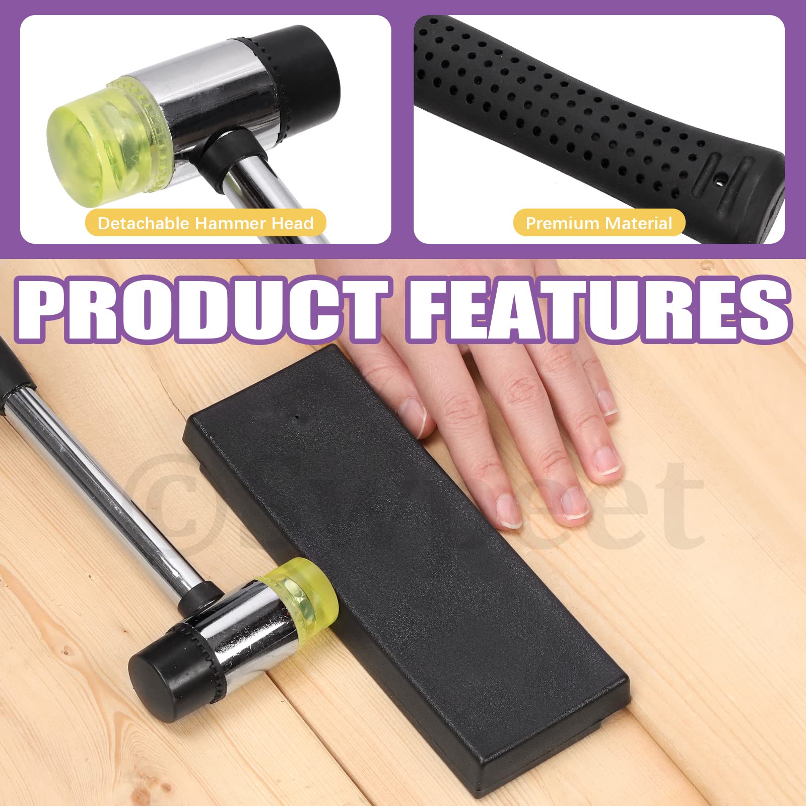 Swpeet 33Pcs Laminate Wood Flooring Installation Kit, Including Heavy Duty Double-Faced Mallet with Non Slip Soft Handle, Upgraded Pull Bar with Tapping Block and 30Pcs Spacers