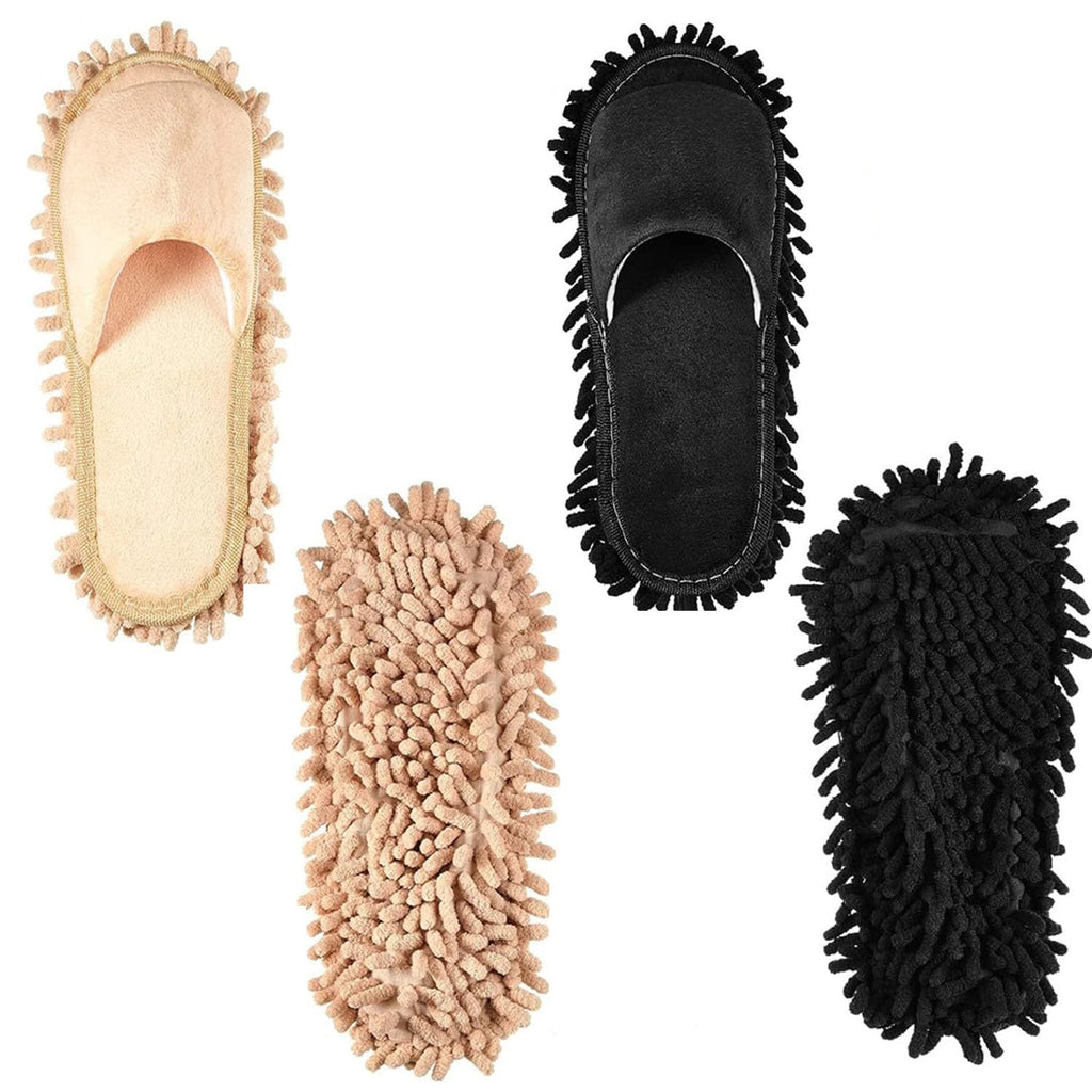 Mtxorvix 4Pcs Floor Mop Shoes, Microfiber Cleaning Mop Slippers Washable Floor Dusting Slippers Unisex Household Cleaning Tools for Pool Kitchen Floor Dust Dirt (Black, beige, M)