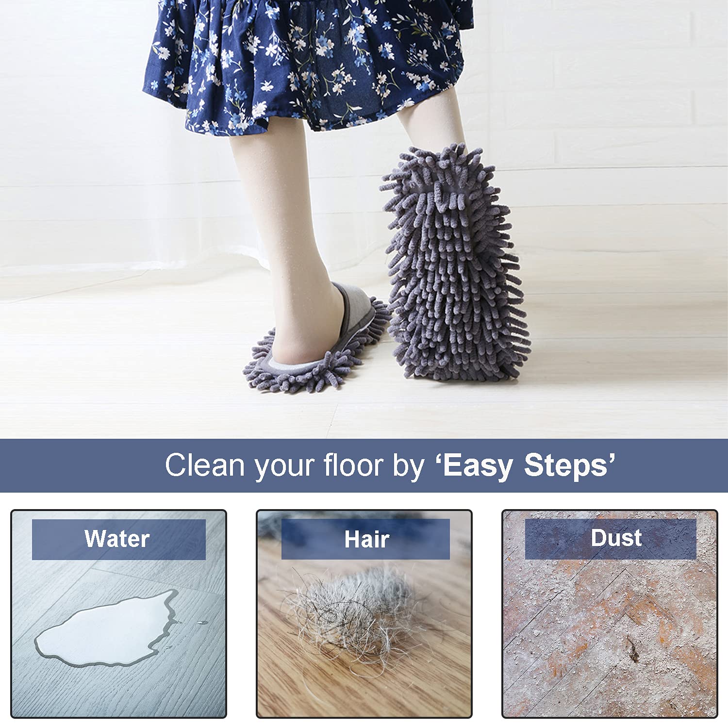 Friendly House Women's Microfiber Floor Cleaning Mop Slippers with Terry Towel Fabric(Purple,7-8.5)