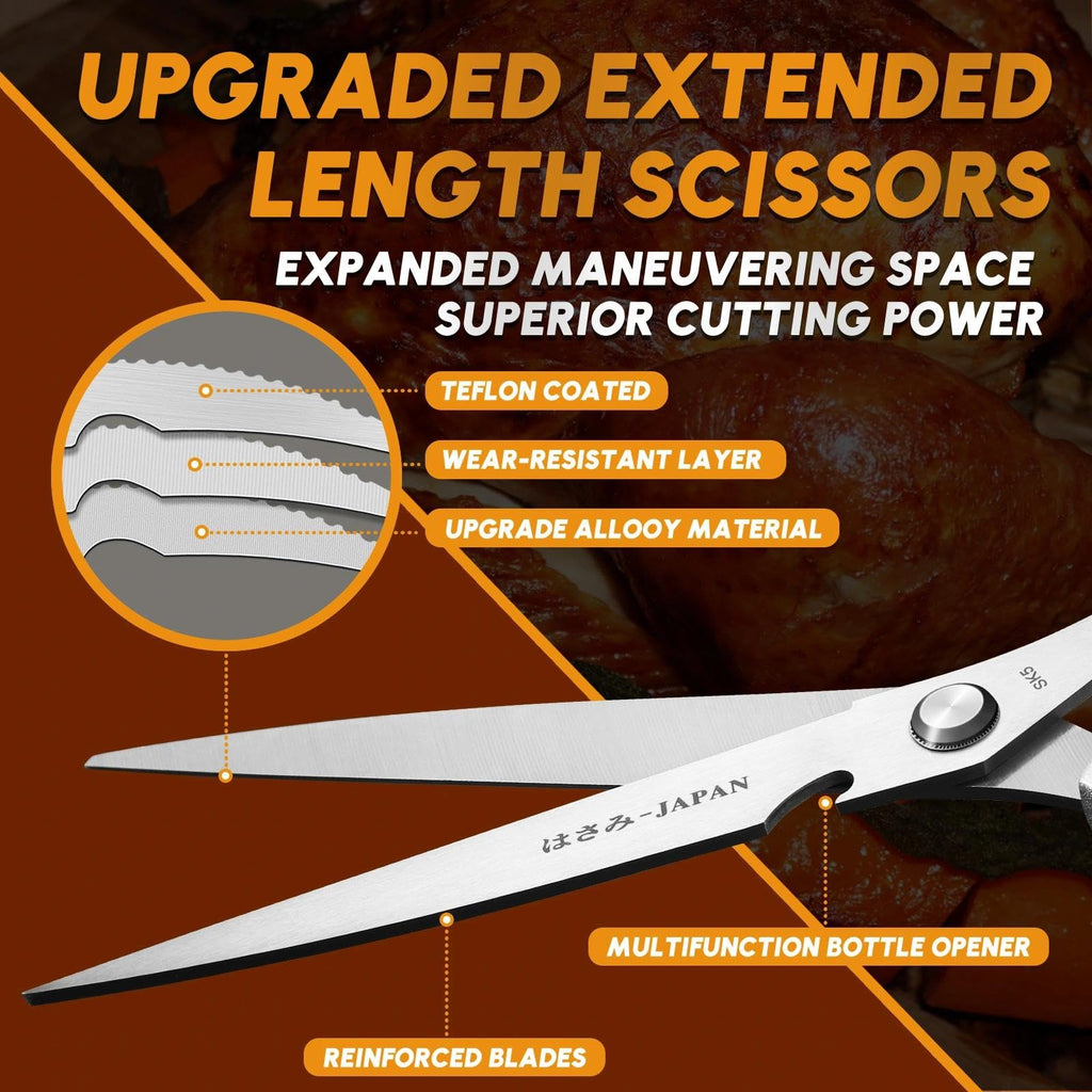 Dream Reach Kitchen Scissors Set Silver - Upgraded Stainless Steel Kitchen Shear, Sharp Meat Scissors Dishwasher Safe, Heavy Duty Poultry Shears, Japanese Cooking Scissor for Food, Chicken Bones