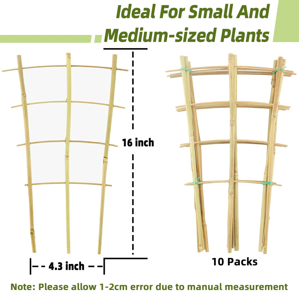 10 Pack Bamboo Trellis for Climbing Plants, 16 Inch Garden Ladder Trellis for Potted Plants Indoor, Fan-Shaped Small Plant Support Trellis for Houseplants Ivy Hoya Vine Monstera