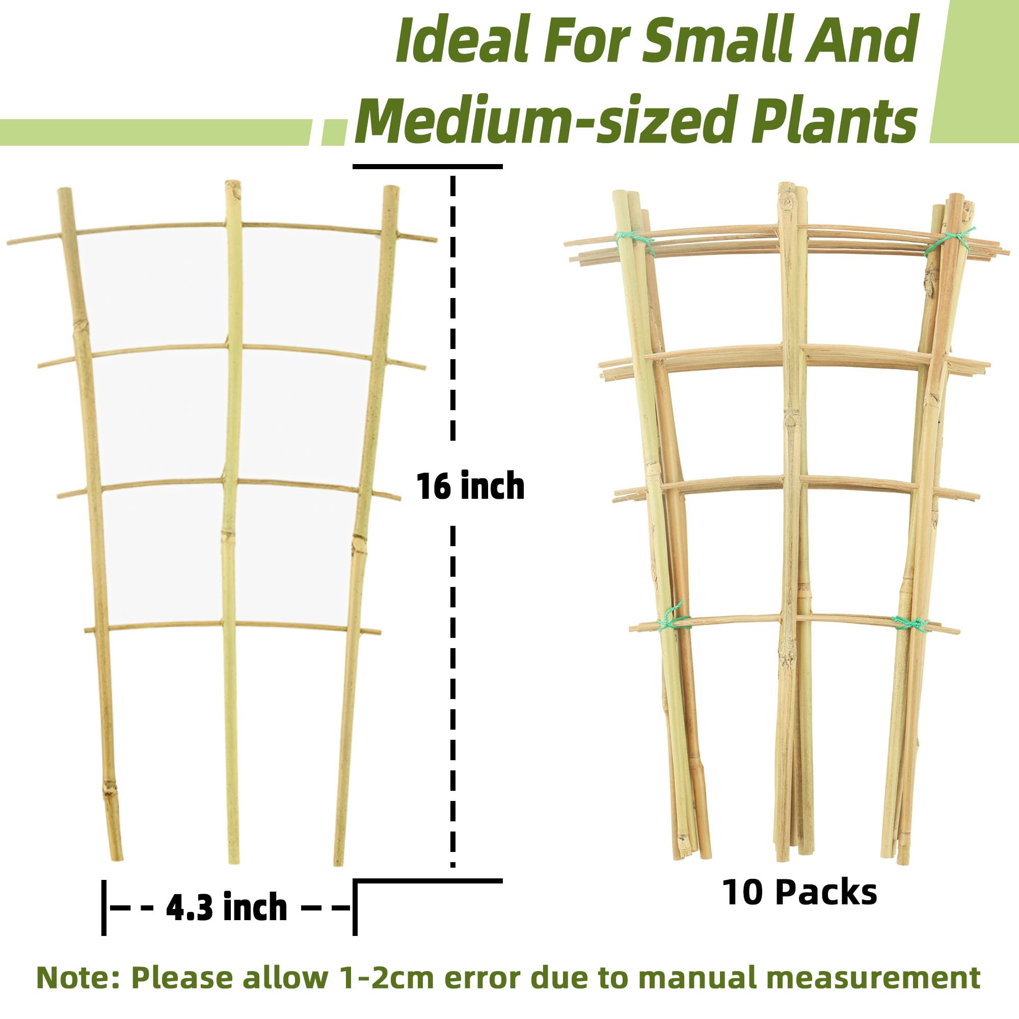 10 Pack Bamboo Trellis for Climbing Plants, 16 Inch Garden Ladder Trellis for Potted Plants Indoor, Fan-Shaped Small Plant Support Trellis for Houseplants Ivy Hoya Vine Monstera