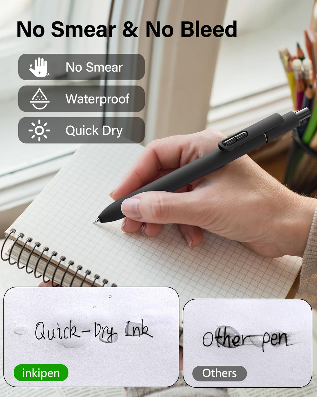 inkipen 16Pcs Gel Pens - 0.5mm Black Ink Pens Fine Point Smooth Writing, Quick Drying Retractable Pen for Journaling, Cute School & Office Supplies (black-white-16PCS)