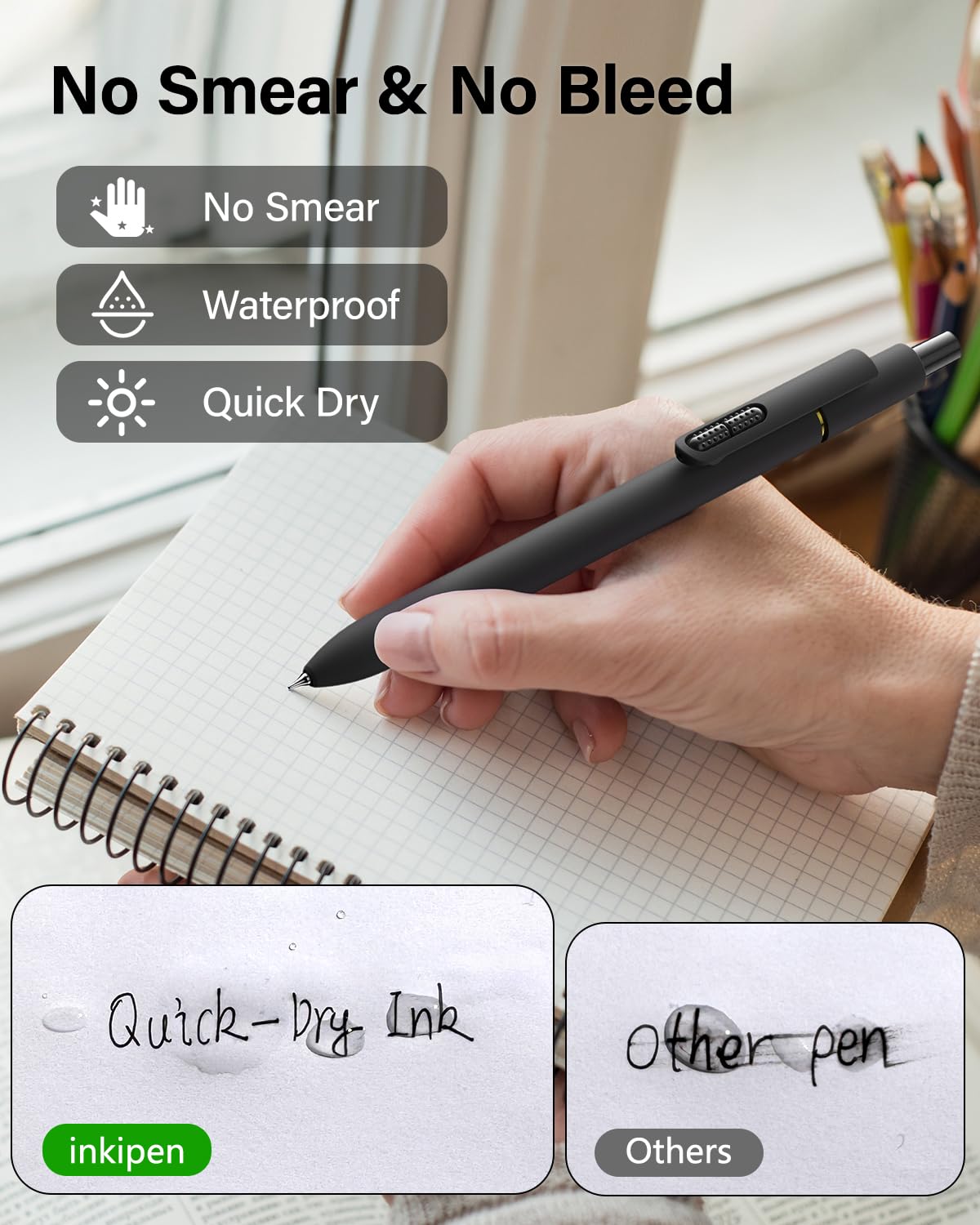 inkipen 16Pcs Gel Pens - 0.5mm Black Ink Pens Fine Point Smooth Writing, Quick Drying Retractable Pen for Journaling, Cute School & Office Supplies (black-16PCS)