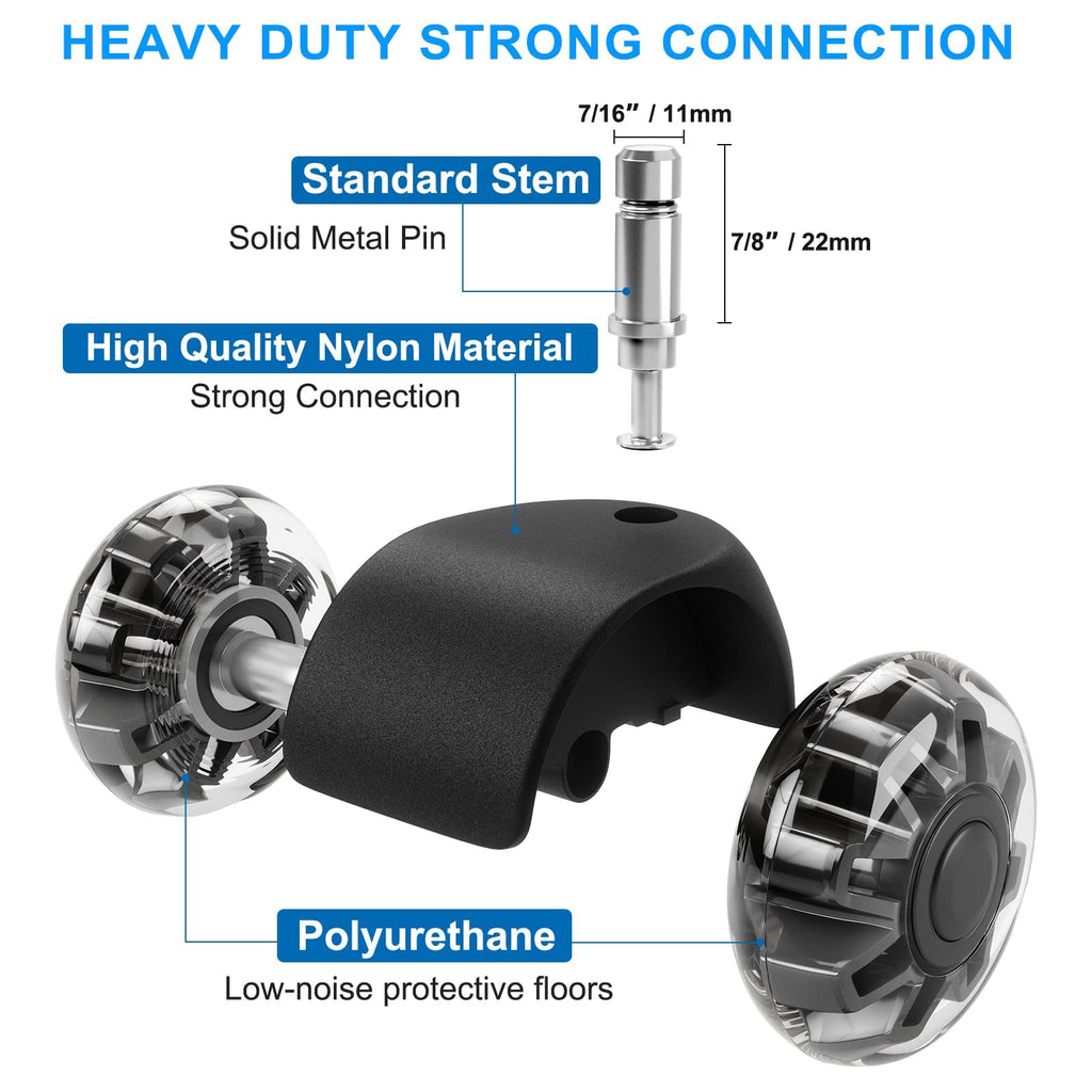 Office Chair Caster Wheels (Set of 5),Heavy-Duty Chair Wheels Support 2200lbs,Mute Rubber Chair Casters for Hardwood Floors and Carpet,2 Inch Universal Fit,casters for Hardwood Floors (Black)