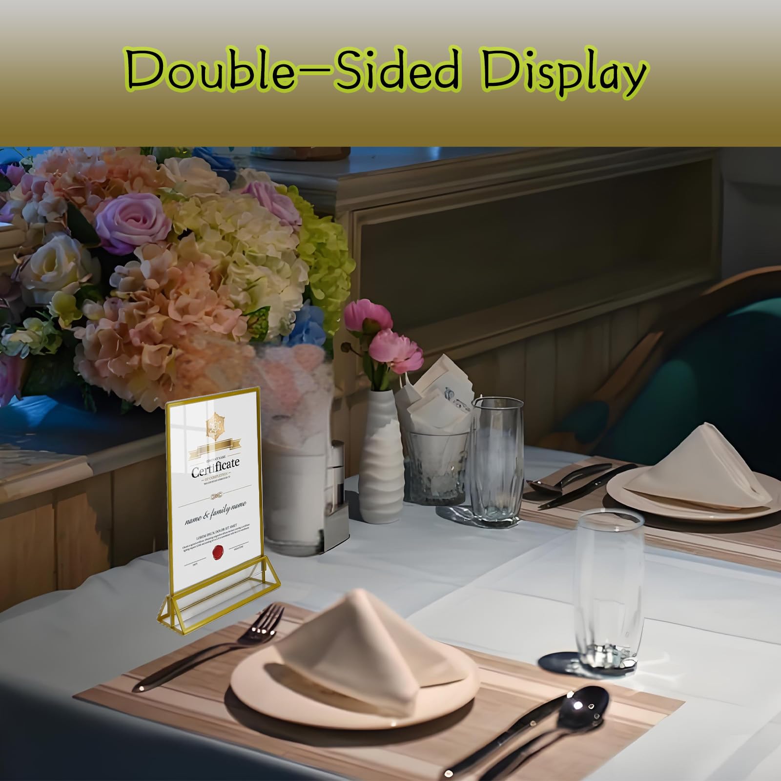 AeKeatDa 12 Pack Acrylic Sign Holders 4''x6'' Display Stand with Gold Border Double-Sided Clear Display Frames for Weddings, Table Numbers, Menus, Parties, and Restaurants