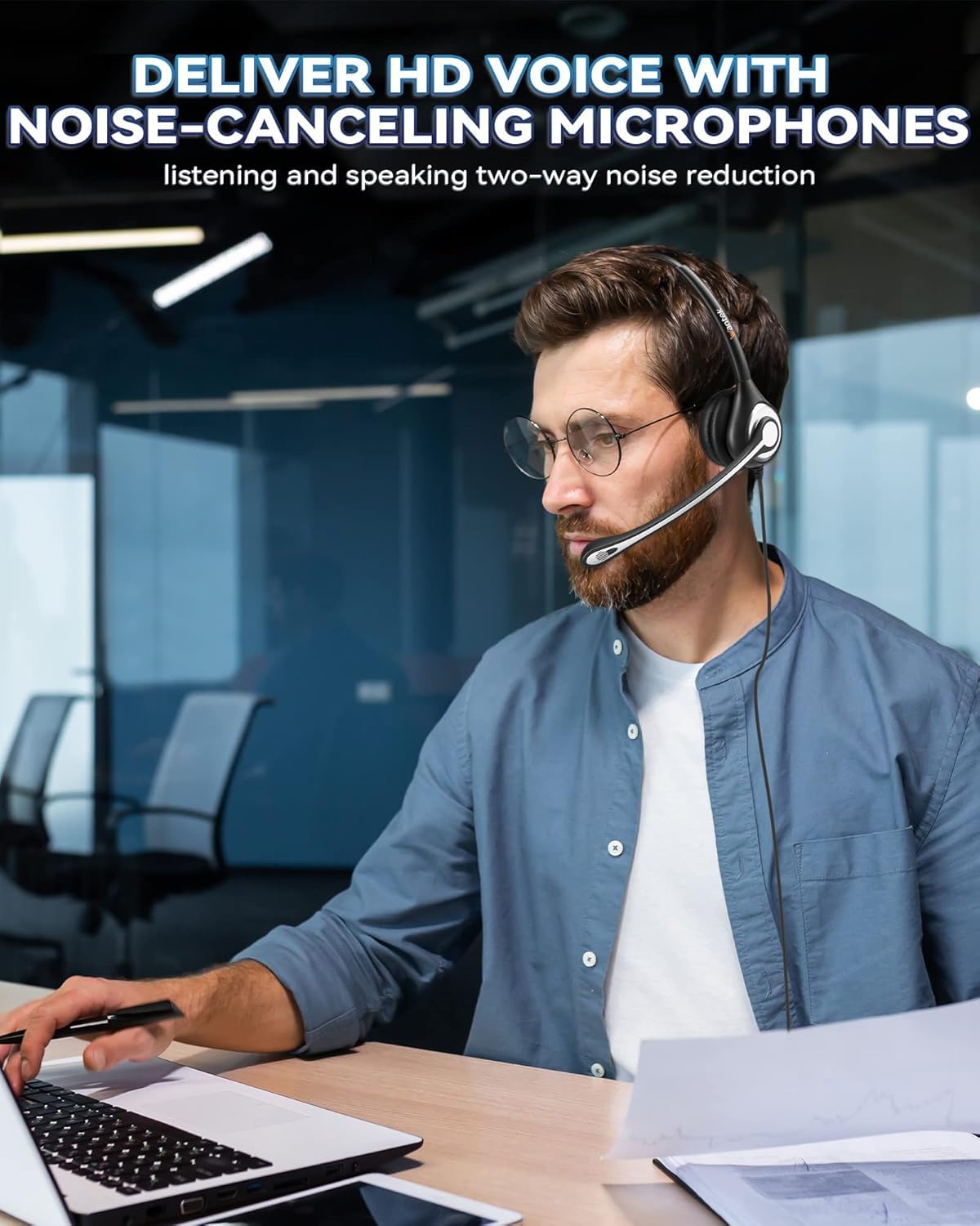 Wantek Corded Telephone Headset - Landline Phone Headset with Noise Cancelling Microphone, for ShoreTel Plantronics Polycom Toshiba NEC Dterm Nortel Norstar Meridian Siemens ROLM Packet8 Deskphones