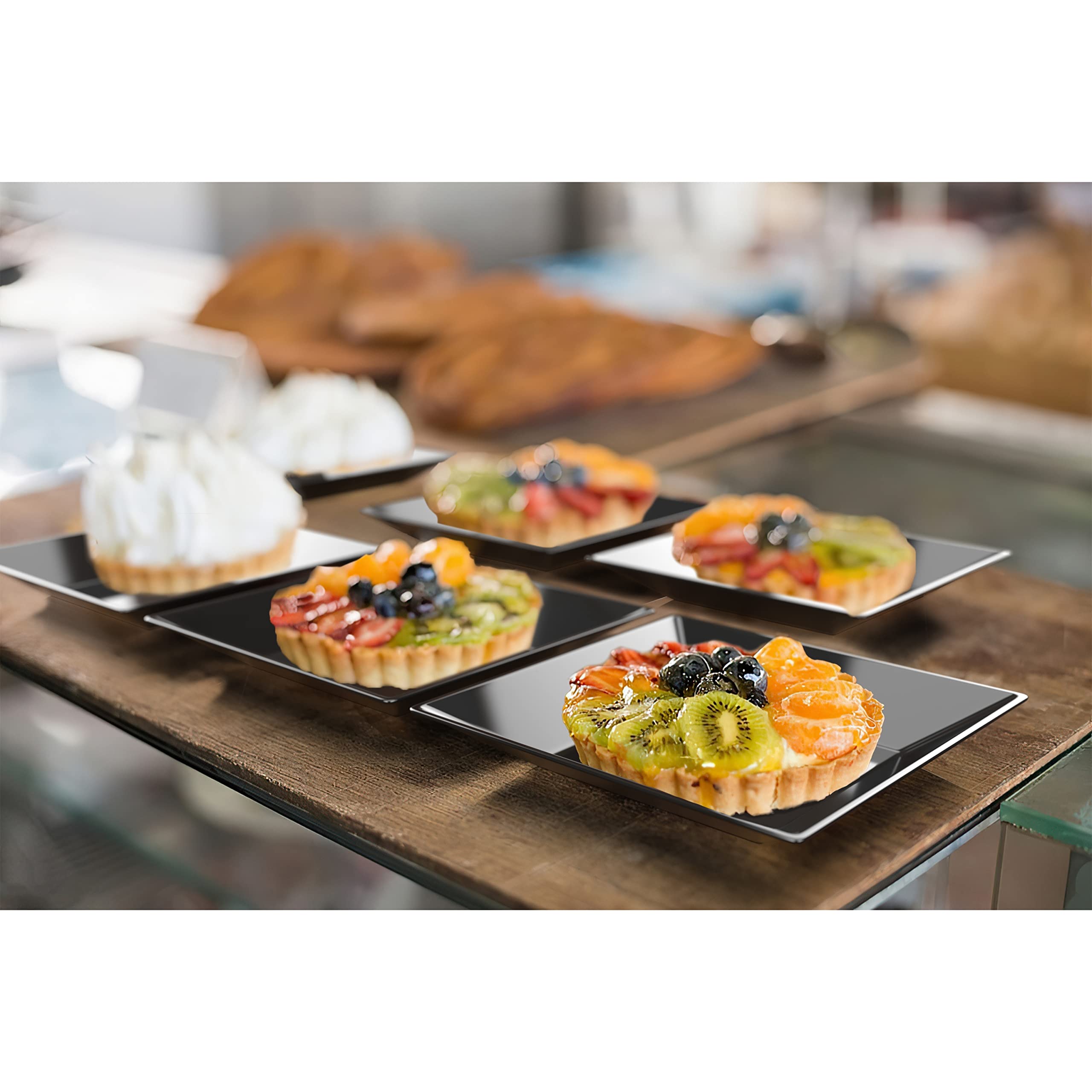Exquisite Plastic Mini Square Appetizer Plates - 100 Ct Square plastic Dessert Plates - 2.95 Inch. x 2.95 Inch. (Black)