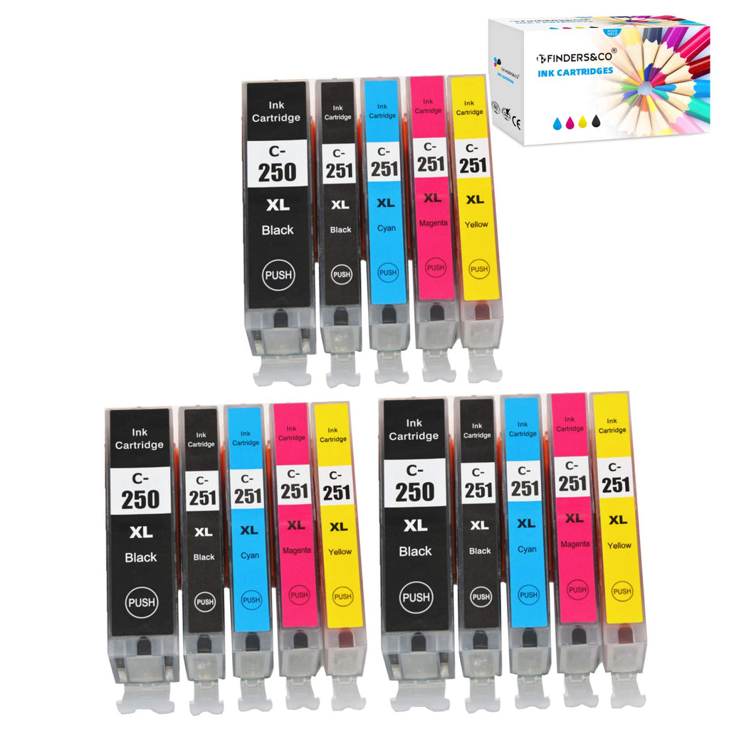 15-Pack Compatible Canon PGI-250 CLI-251 XL 250XL 251XL Ink Cartridges Replacement for Canon Pixma MX922 MG5520 MG6620 MG7520 MG7120 MG5420 Printer (3 PGBK, 3BK, 3C, 3M, 3Y)