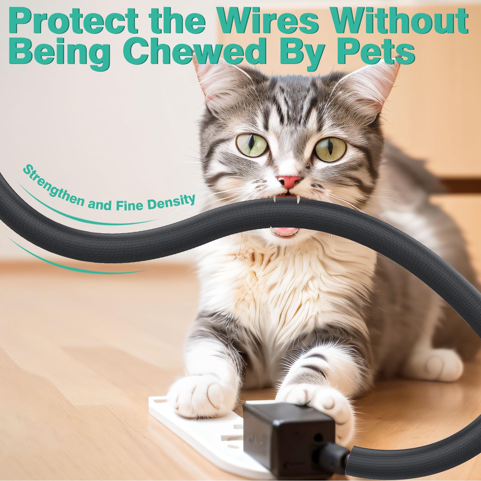 UOMTFAI Cord Protector from Cats Dogs 25ft 1/2 Inch, Flexible Cable Sleeve for Cable Management, Cable Cord Organizer Protect Cords from Pets Chewing, Black