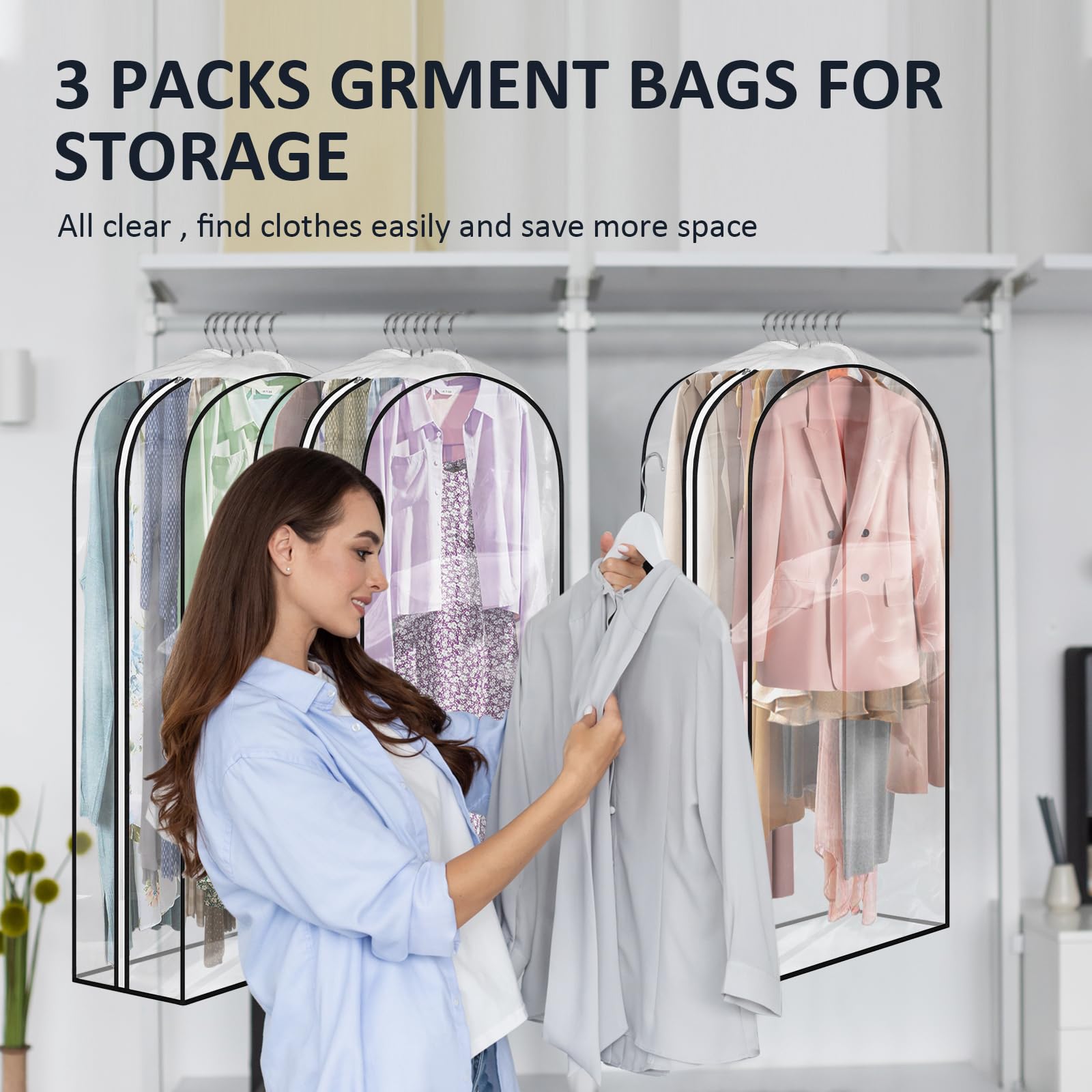 ZAODECR 10" Gusseted All Clear Garment Bags for Hanging Clothes 40" Suit Bags for Closet Storage Hanging Clothes Storage Bags for Shirts, Coats, Dresses