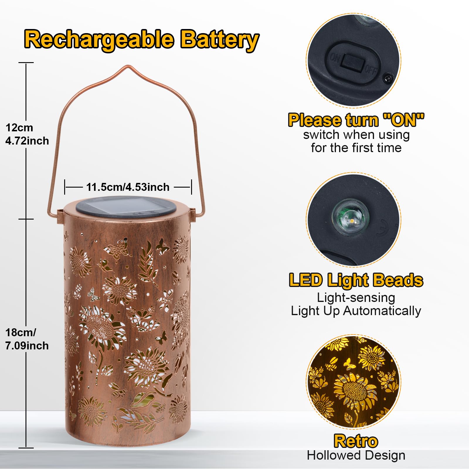 Ninonly Solar Sunflower Lanterns Outdoor, Solar Hanging Lights Waterproof Garden Decor, Solar Powered Light for Yard Patio Pathway Landscape, Gifts for Mom, Grandma, Women, Mother's Day Christmas