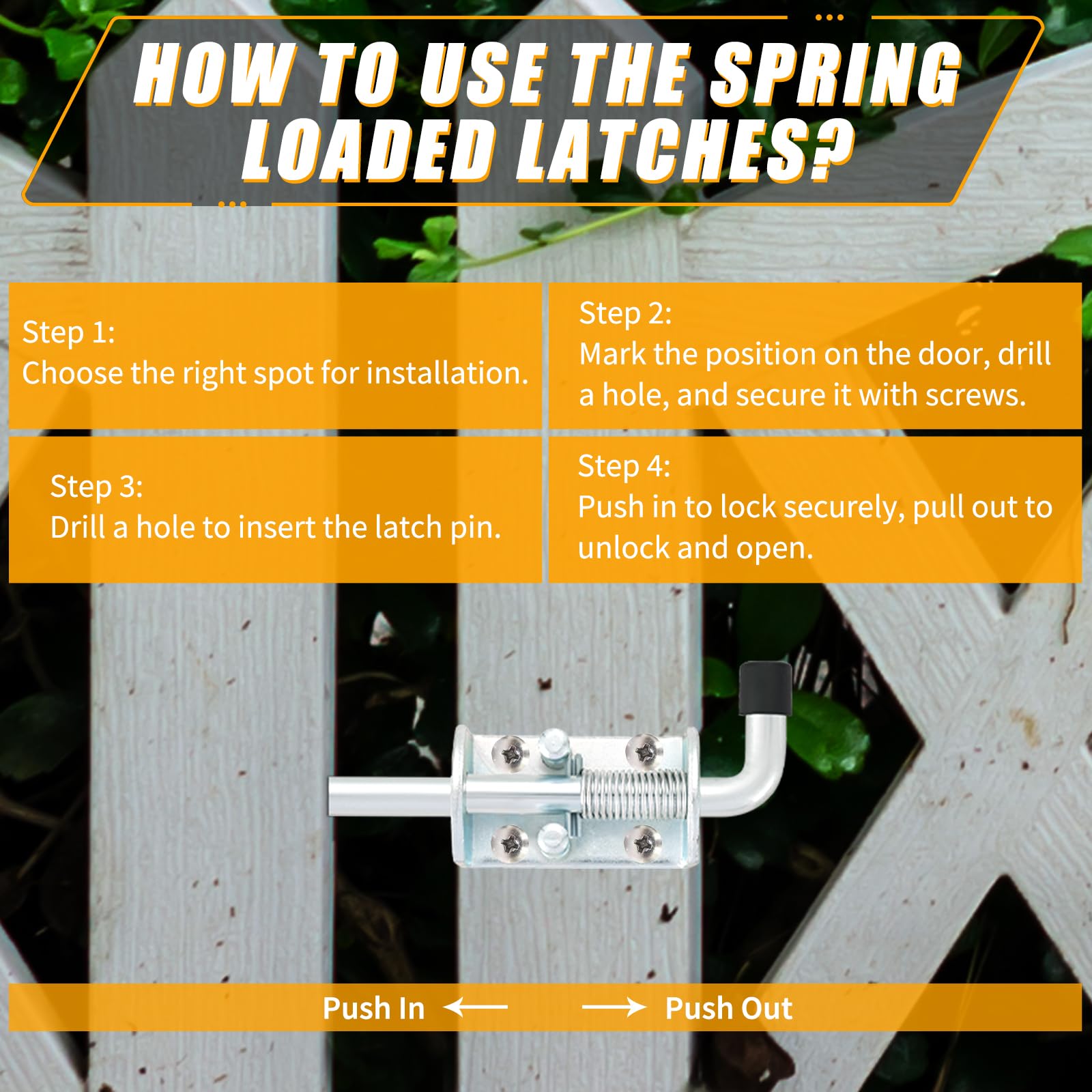FLKQC Spring Loaded Latch Pin, Stainless Steel Barrel Bolt for Gate Shed Door Tailgate Trailer Garage, Metal Lock Barrel Bolt Spring Loaded Locking Latch 6.5" Long, Door Lock (6.5", 6Pack)
