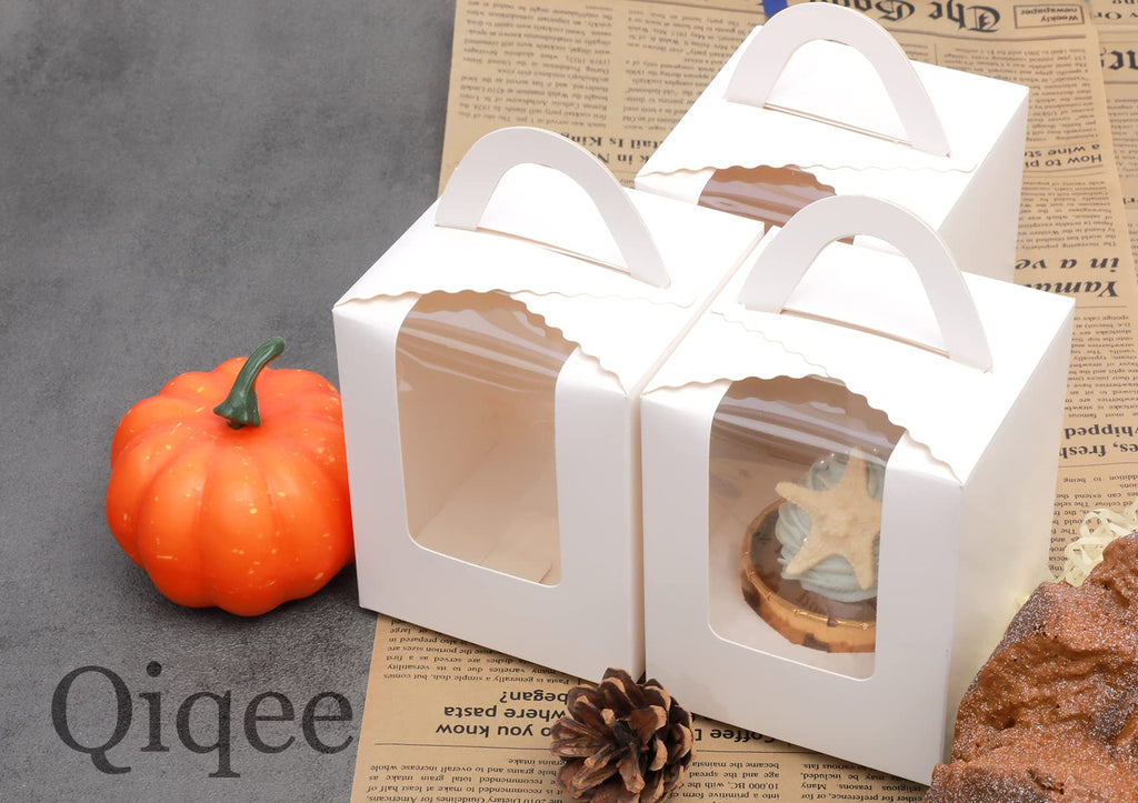 Cupcake Boxes Individual 100pcs Cupcake Holders Disposable White Single Cupcake Boxes with Window 3.6x3.6x4.3 inch Cupcake Containers