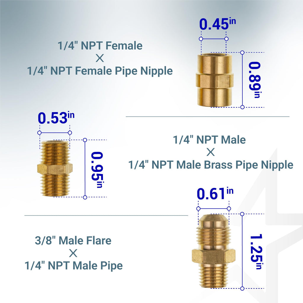 [100% Solid Brass] BlueStars 1/4" RV Propane Quick Connect Fittings Kit - Natural Gas Quick Connect Disconnect Kit, 1/4" Male NPT & 3/8" Male Flare - for Gas Heater Grill Fire Pit, RV Quick Connect