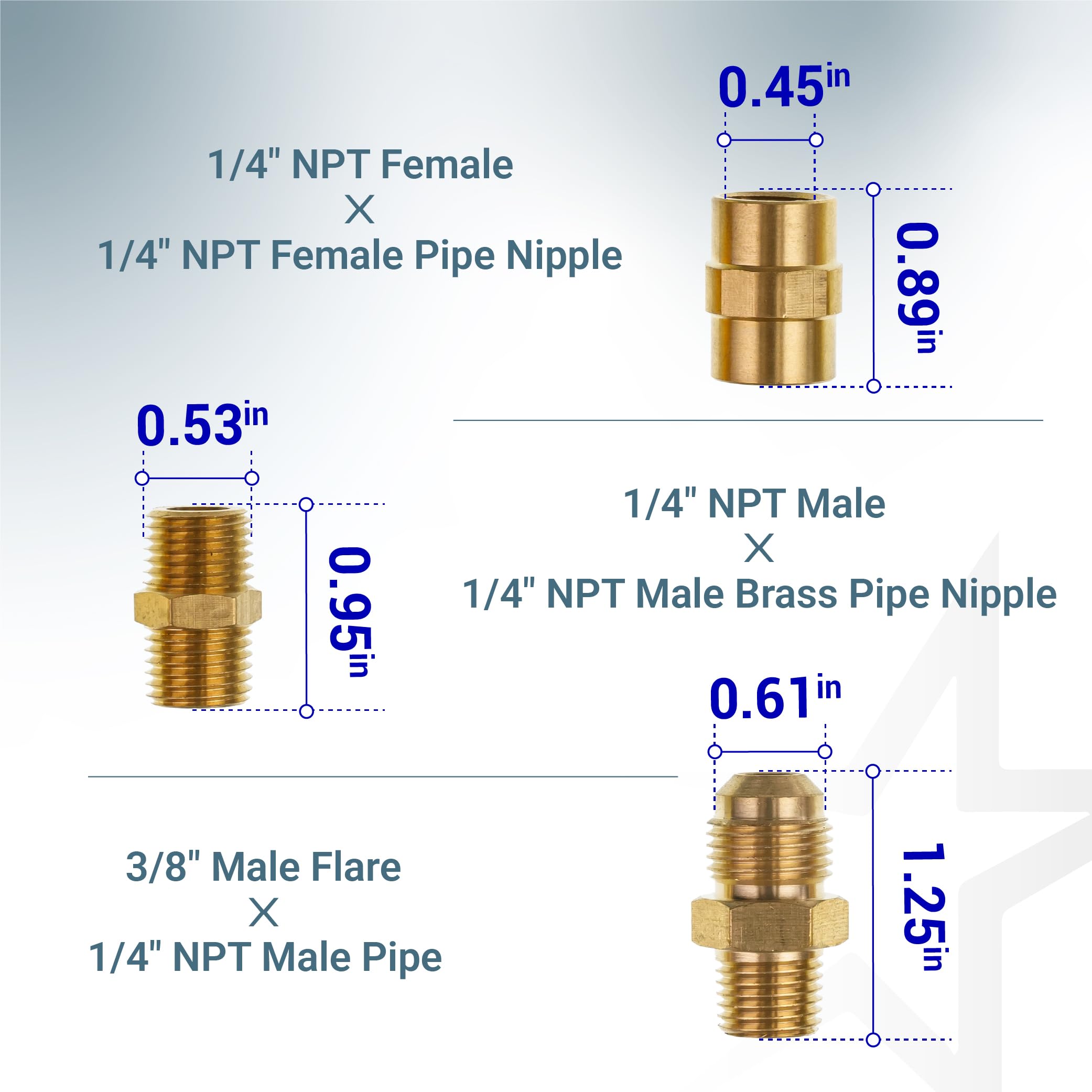 [100% Solid Brass] BlueStars 1/4" RV Propane Quick Connect Fittings Kit - Natural Gas Quick Connect Disconnect Kit, 1/4" Male NPT & 3/8" Male Flare - for Gas Heater Grill Fire Pit, RV Quick Connect