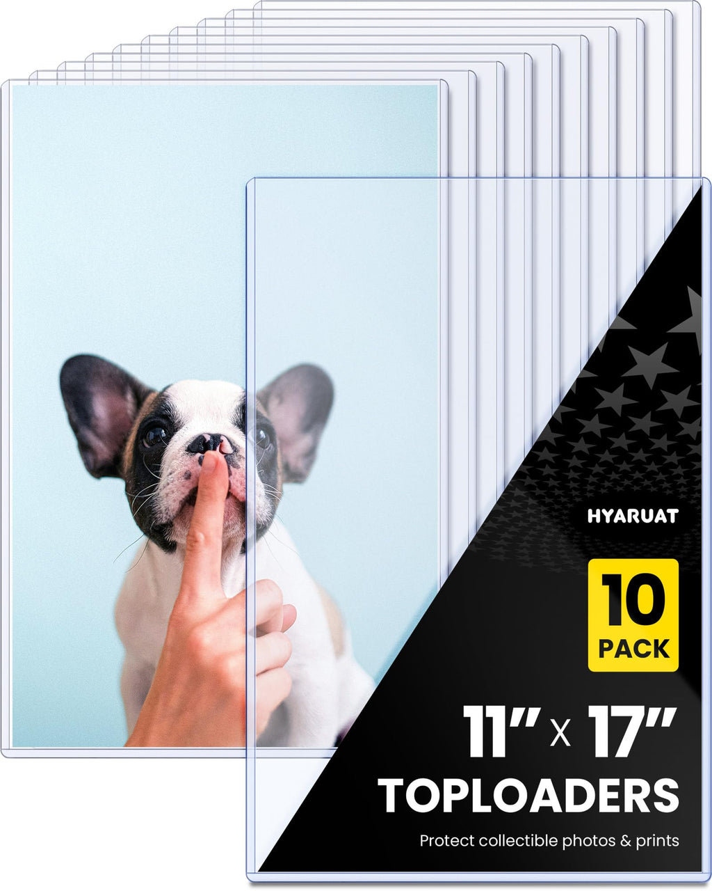 HYARUAT 11 x 17 Rigid Clear Toploaders - Durable PVC Document Protectors, Plastic Sleeves for Photos, Larger Art Prints, and Menu Covers, 10 Pack