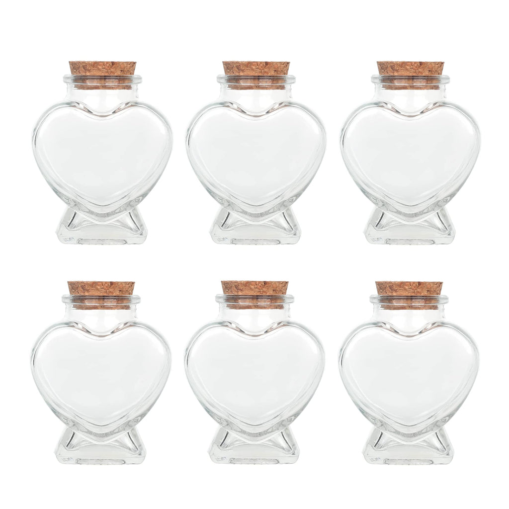 Magic Season Decorative Glass Bottles with Cork Stoppers (80 ml Heart-Shaped Bottles / 6 Pcs)