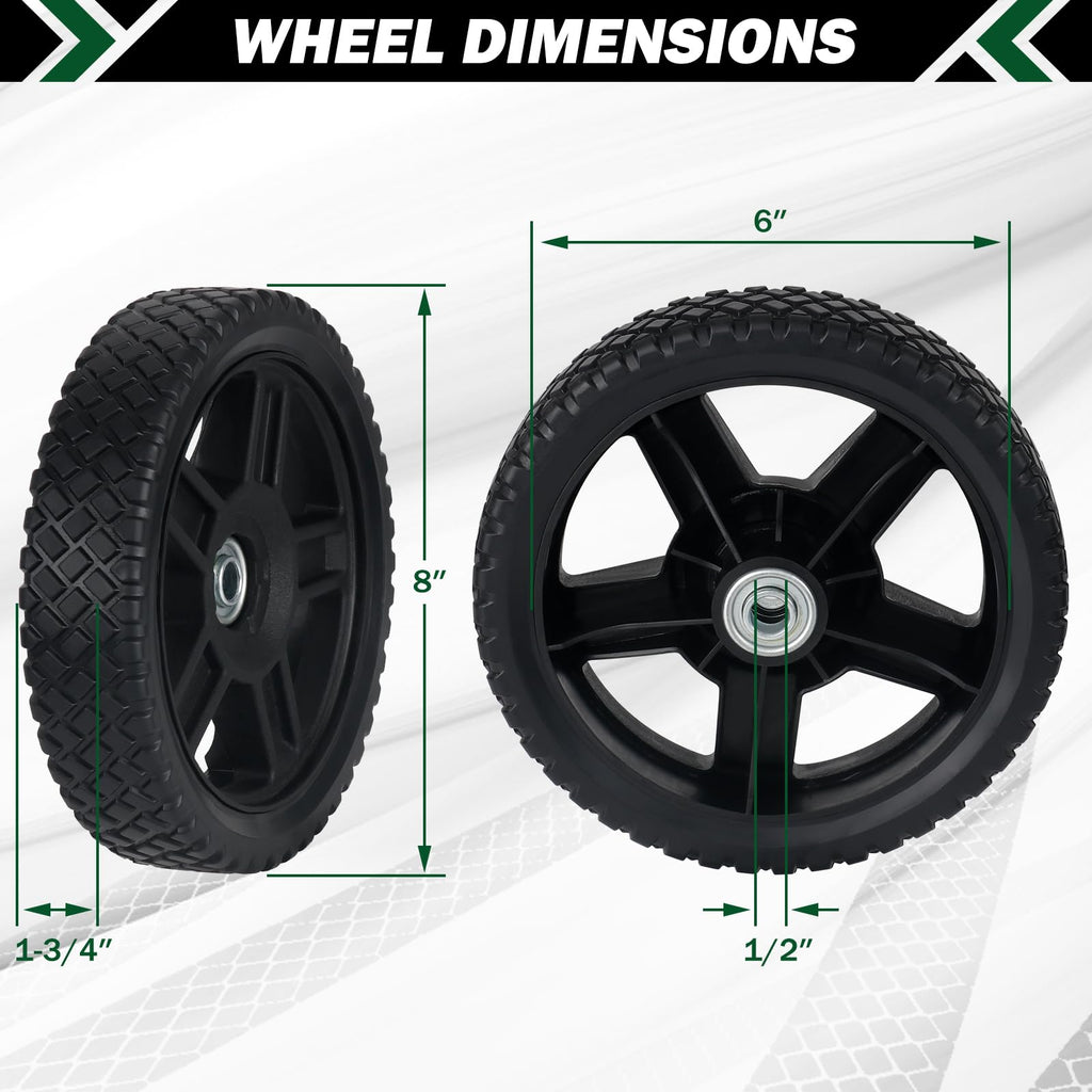 CheeMuii 8 Inch Lawn Mower Wheels 2 Pack 8" Push Lawn Mower Wheels with Bolts and Lock Nuts Kit Fit for Most Standard push Lawn Mowers/Generator/Garden Tiller/Handtruck