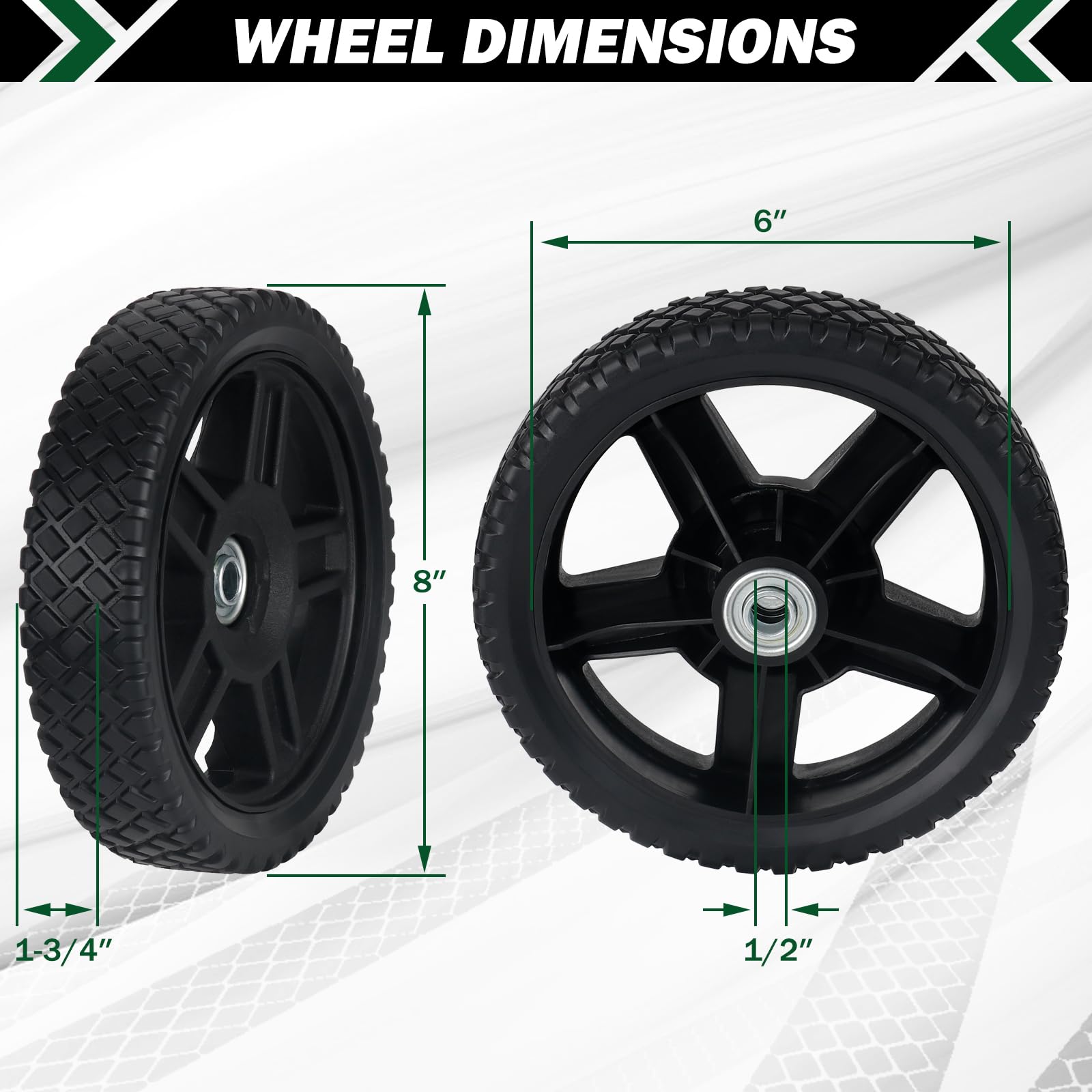 CheeMuii 8 Inch Lawn Mower Wheels 2 Pack 8" Push Lawn Mower Wheels with Bolts and Lock Nuts Kit Fit for Most Standard push Lawn Mowers/Generator/Garden Tiller/Handtruck
