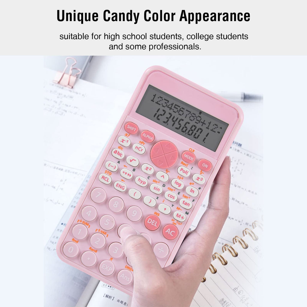 EooCoo 2-Line Standard Scientific Calculator, Portable and Cute School Office Supplies, Suitable for Primary School to College Student Use - Pink