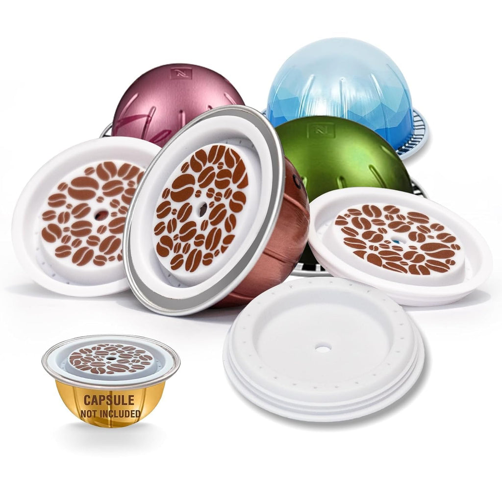 SWEETDEER Reusable Vertuo Lids, 6Pcs Food Grade Silicon for Reusable Vertuo Pod, Refillable Vertuo Pods,Compatible with VERTUO (No Capsule)