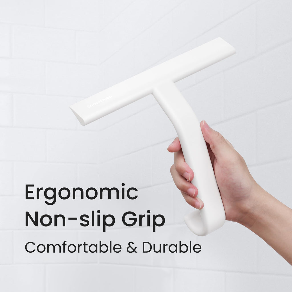 dancemoon JustHang Shower Squeegee for Glass Doors, All-One-Piece Silicone with Built-in Hook Design for Easy Hanging, Household Window Mirror Squeegee for Bathroom, Glass, Tile Wall,Car 10-Inch White