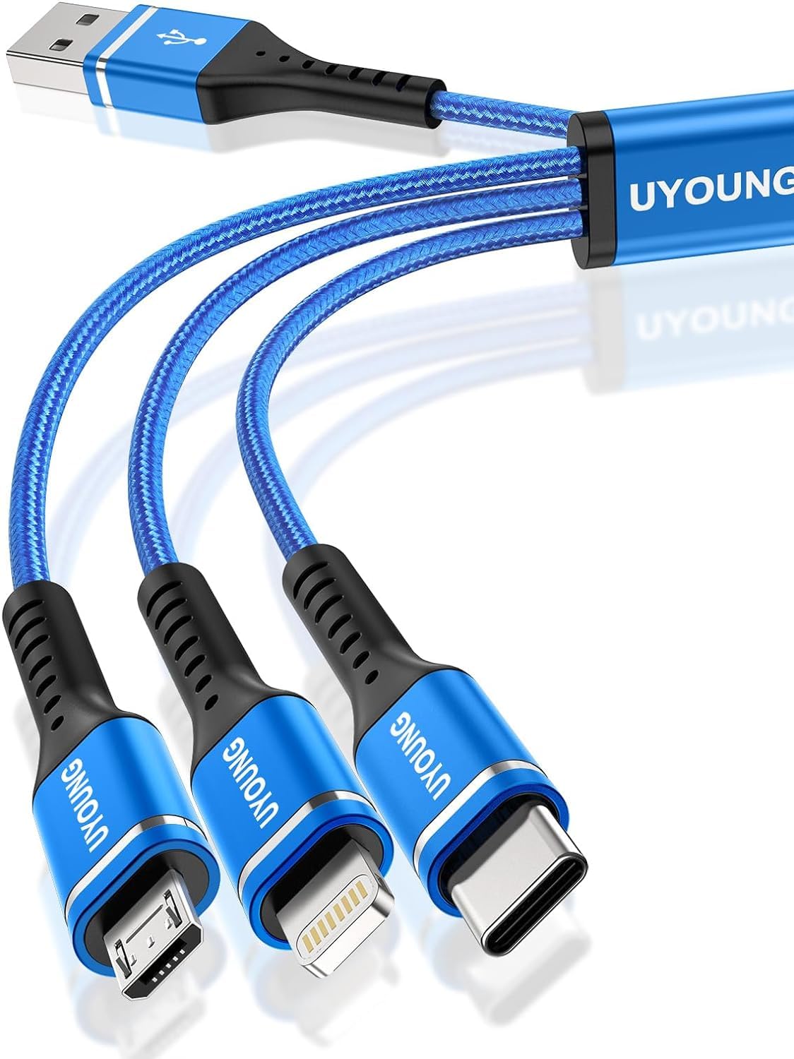2Pack 6FT Multi Charging Cable Multiple USB 3 in 1 Charger Cable Universal Nylon Braided Fast Charge Cord with Type-C/Lightning/Micro USB Port Connectors for Cell Phone/iPhone/Tablet and More