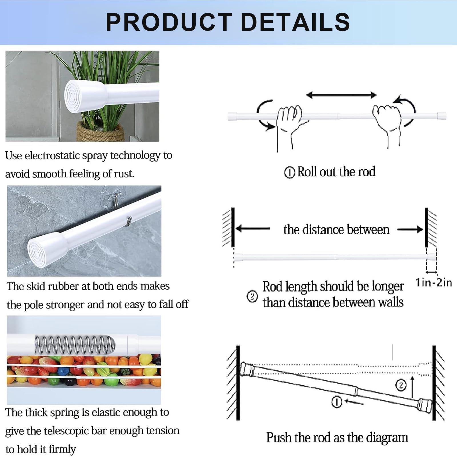 AIZESI 2pcs Spring Tension Rods Adjustable 26 to 39 inch Small Tension Curtain Rod No Drilling Expandable Spring Loaded Curtain Rod,Suitable for Doors and Windows 28 to 36 inch, White