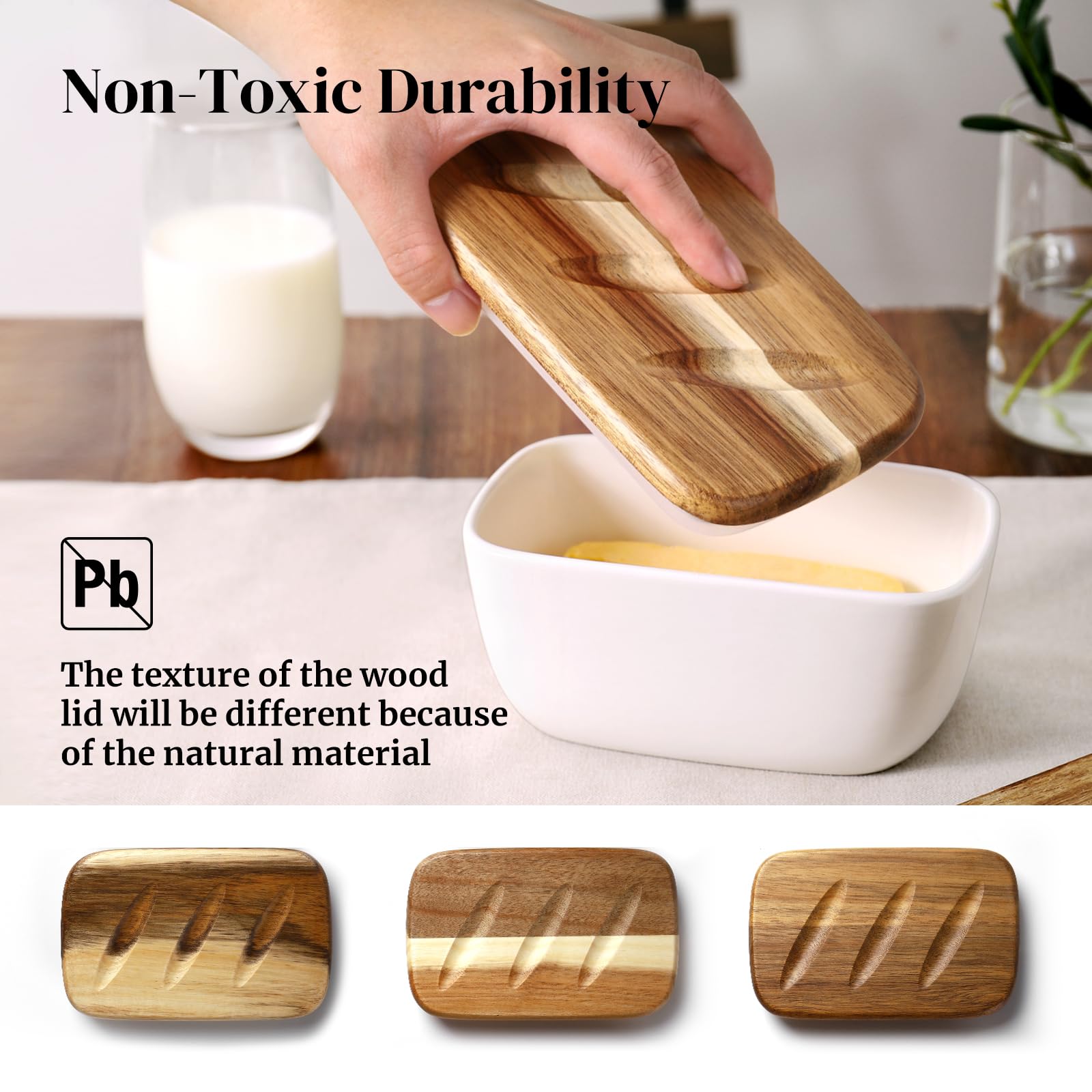 DOWAN Butter Dish, Ceramic Butter Dish with Lid and Butter Holder Container with High-Quality Sealing for Countertop, Large Butter Dishes Holds up to 3 Sticks, White Butter Keeper