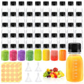 Supkiir 48Pcs 2oz Plastic Shot Bottles for Liquids, Clear Reusable Juice Bottles with Lids Scale Labels Funnels, Leak proof Mini Ginger Shots Jars for Juice Sauce Whiskey Milk Portable Travel