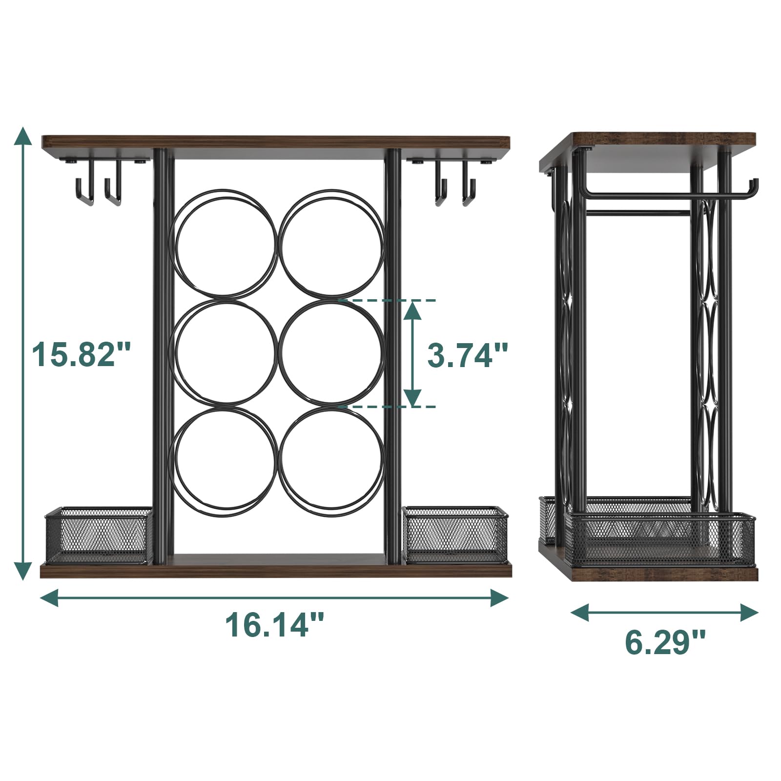 VyGrow Wine Rack, Sturdy Wine Rack, 3 Animals Wooden and Metal Easy to Assemble for 6 Bottles and 4 Glasses for Home, 6.29" D x 16.14" W x 15.82" H