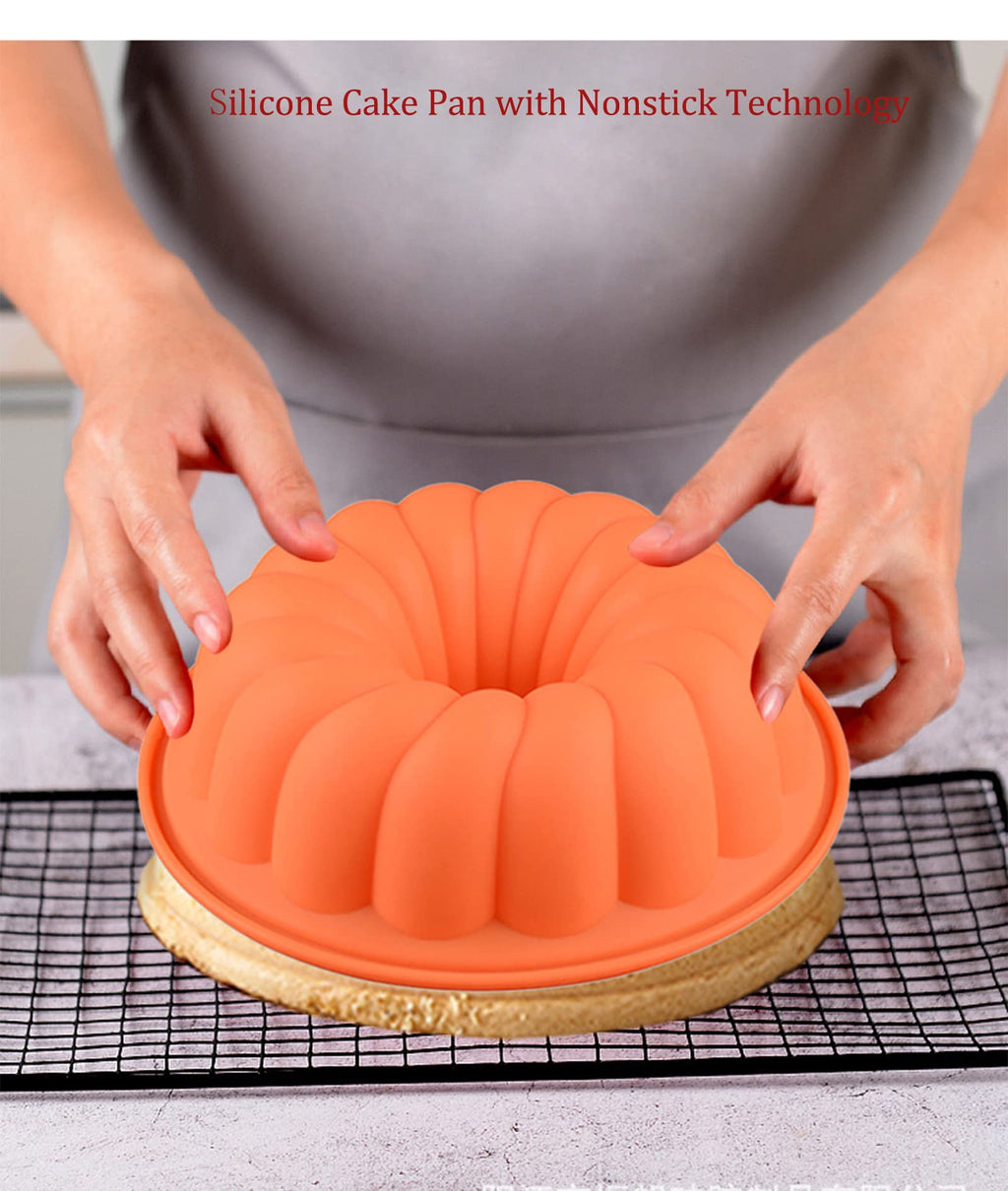FantasyDay Silicone Baking Molds,9.5 Inch Silicone Cake Pan, Non Stick Fluted Tube Cake Pan for Cake, Jello, Gelatin, Bread