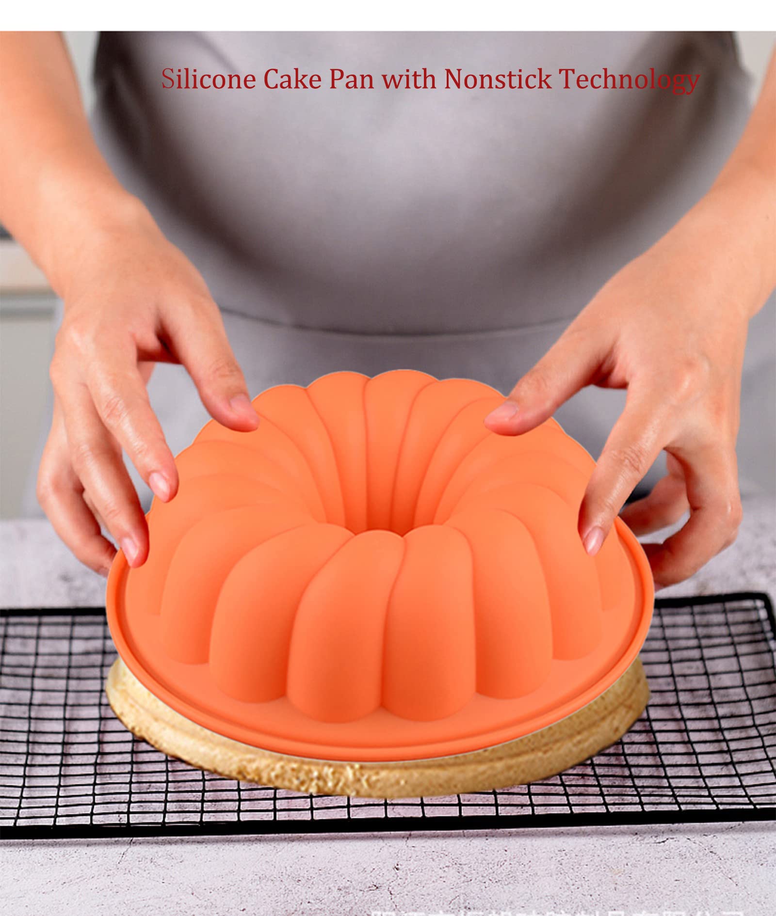 FantasyDay Silicone Baking Molds,9.5 Inch Silicone Cake Pan, Non Stick Fluted Tube Cake Pan for Cake, Jello, Gelatin, Bread
