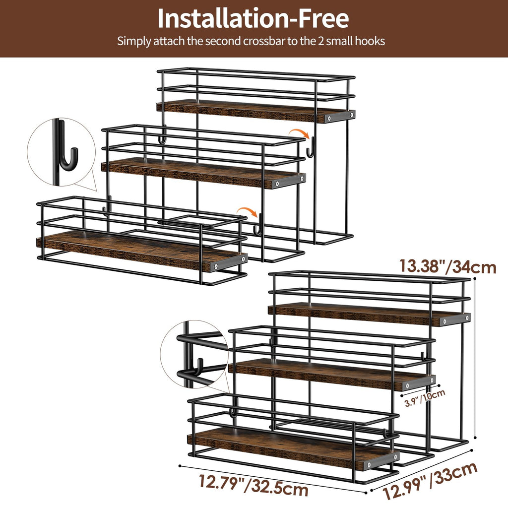 Nuovoware Coffee Syrup Organizer, 3-Tier 12 Bottles Separable Metal Rack with Wooden Base Whiskey Wine Dressing for Countertop Kitchen Bar, Black