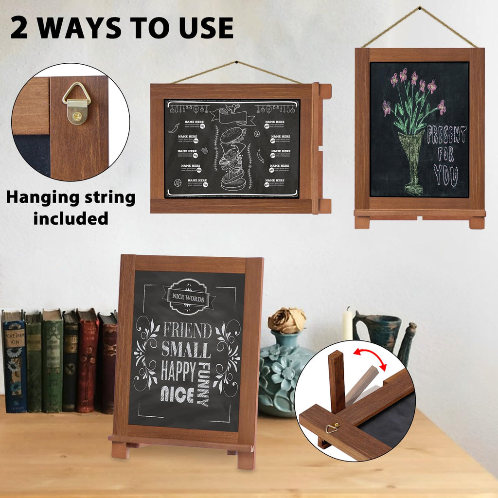 Newzealkids Tabletop Chalkboard Signs 10.2"x14" Magnetic Small Chalkboard Sign, Desktop Standing/Wall Hanging Blackboard with Liquid Chalk Marker, Wood Framed Menu Board for Kitchen, Café, Home Decor