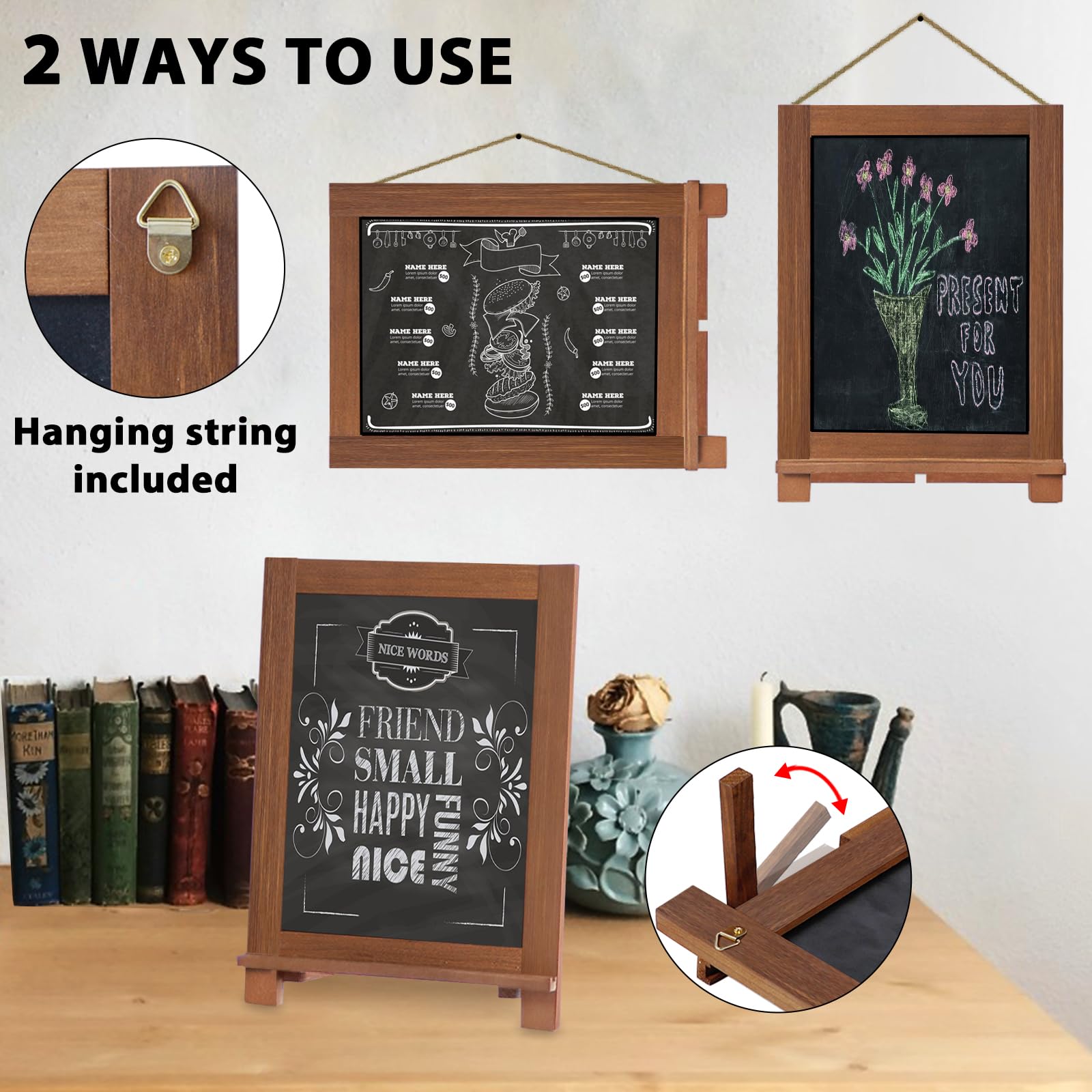Newzealkids Tabletop Chalkboard Signs 10.2"x14" Magnetic Small Chalkboard Sign, Desktop Standing/Wall Hanging Blackboard with Liquid Chalk Marker, Wood Framed Menu Board for Kitchen, Café, Home Decor