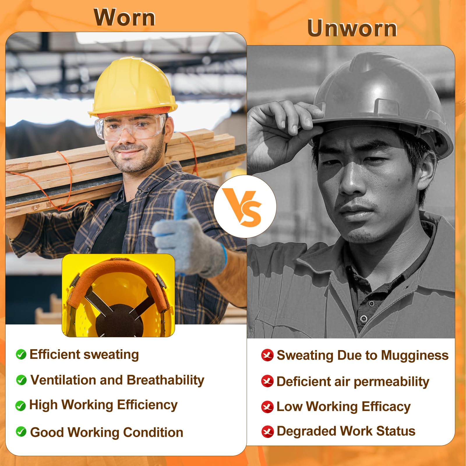 12Pcs Hard Hat Sweat Bands, Highly Absorbent Sweat Bands for Hardhats Washable, Reusable Cotton Hard Hats Liner for Softness and Comfort,Sponge Hard Hat Accessories Tools