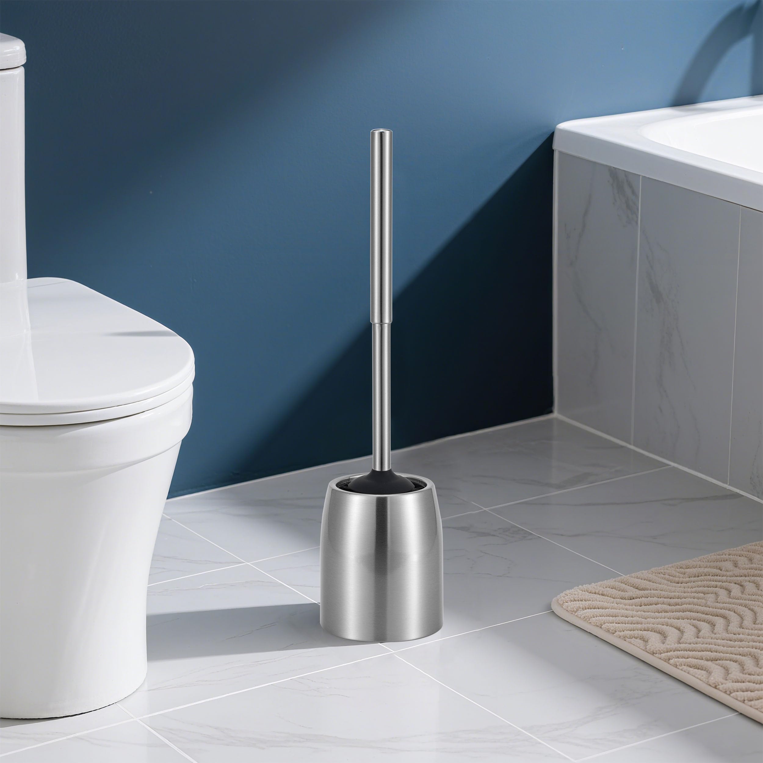 Veinvify Toilet Brush Set with Holder Brosse Toilette 30CM Long Handle Stainless Steel Bathroom Cleaning Brushes and Case Anti-Rust High Denstity Moderate Hardness Bristles Brushed