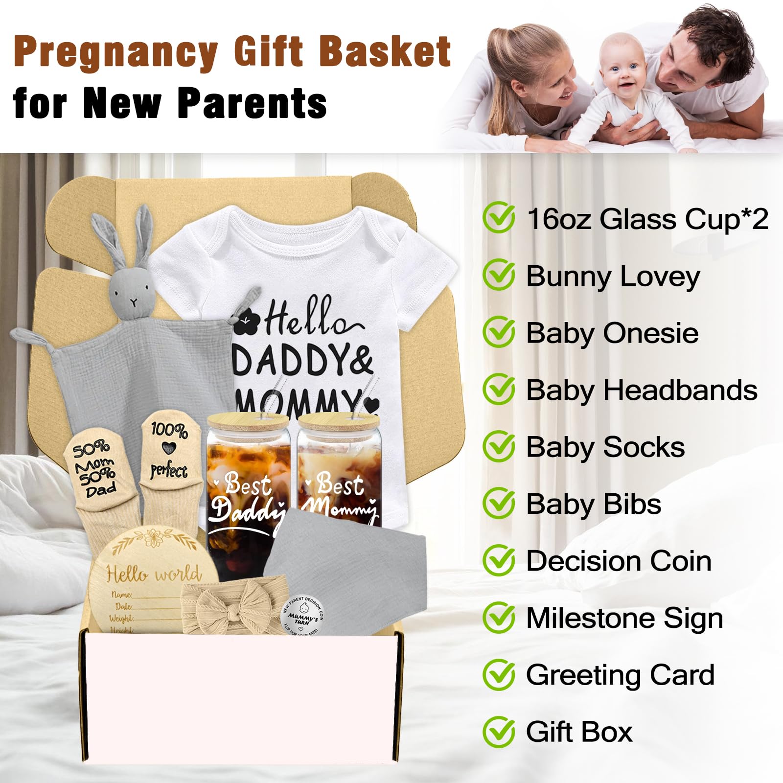 Amgkonp New Mom Gifts for First Time Moms,11 Pcs Pregnancy Gifts for New Moms and Dads,Postpartum Gift for Expecting Mom to Be,NewMom Care Package After Baby,New Born Baby Gift