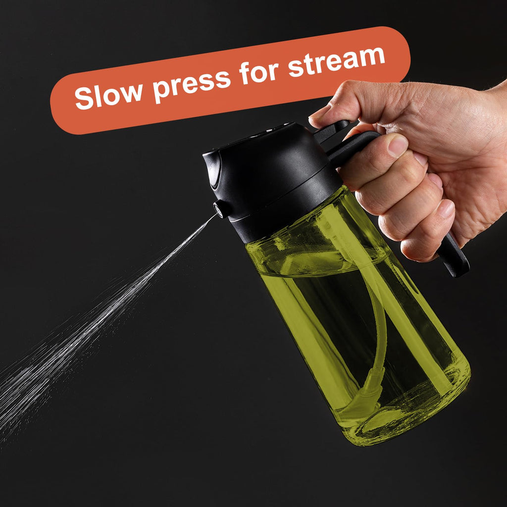 CXINYI 16oz/470ml Olive Oil Dispenser Bottle – 2 in 1 Olive Oil Spray Bottle, Air Fryer & Salad, Light-Proof Glass Kitchen Gadgets, Black&Green