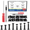 Glarks 70 Sets M5 x 15/18/20/25mm Black Chicago Screws Kit, Includes 70pcs Chicago Binding Screws, 1pcs Punch, 1pcs Screwdriver, Chicagos Button Binding Post Screw Nail Rivets