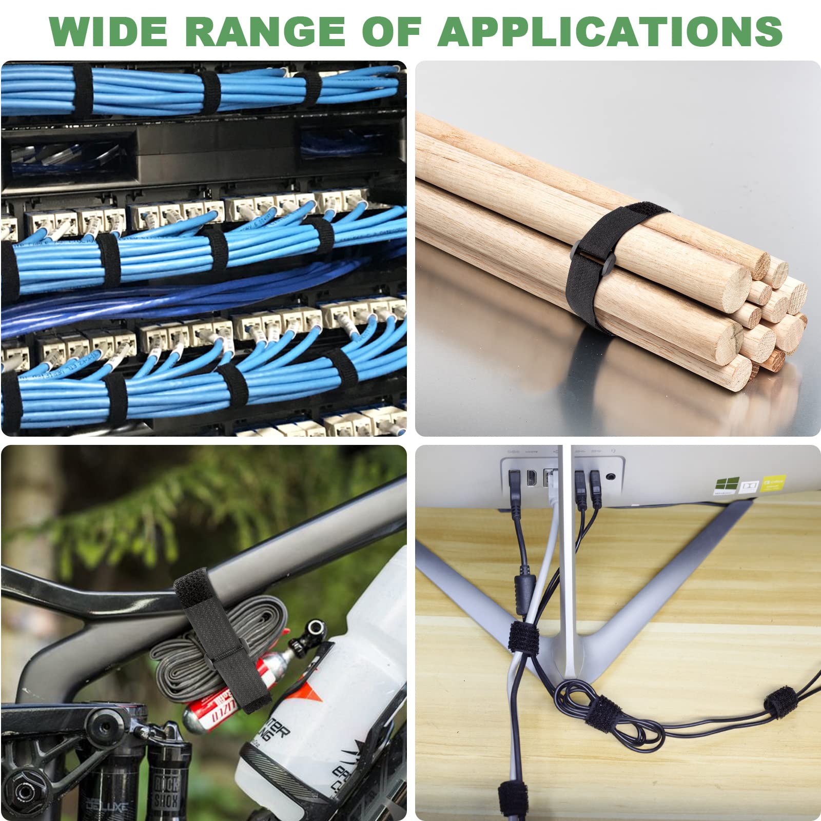 Moyisea 1''x40ft Hook and Loop Straps with 60 Buckles, Adjustable Cable Straps, Free Cut Length, Reusable Nylon Securing Cord Ties for Organizer or Storage, 1in Wide, Black