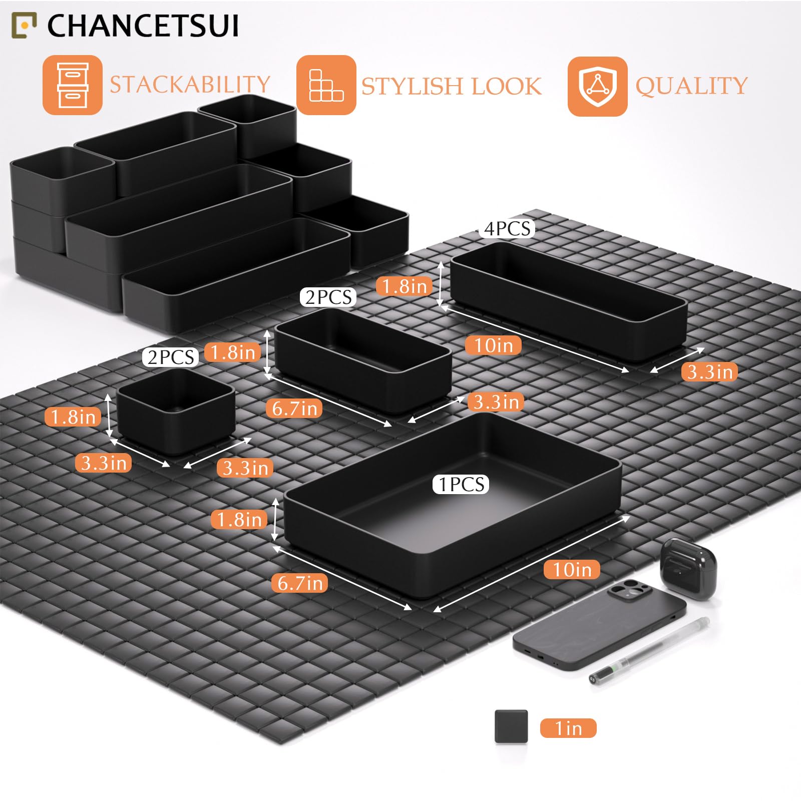 9 Pcs Organizer Trays Set, Multifunctional Stackable Storage Trays for Bedroom, Bathroom, Kitchen Drawer Organizer. Plastic Drawer Storage Boxes Available In 5 Colours, White, Black, Military Blue, Dusty Rose And Forest Green