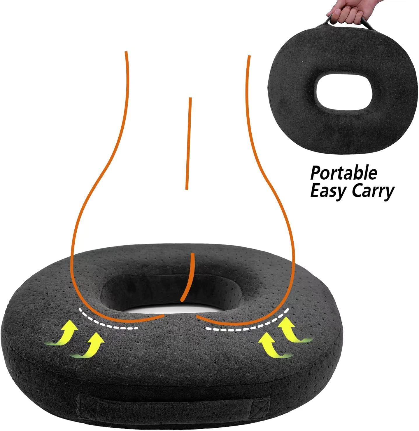 Donut Pillow Memory Foam Seat Cushion - Non-Slip Bottom,Portable Orthopedic Hemmoroid Pillow Cushion Support Pad for Tailbone Pain，Coccyx, Bed Sores, Post Natal, Sciatica (Black)