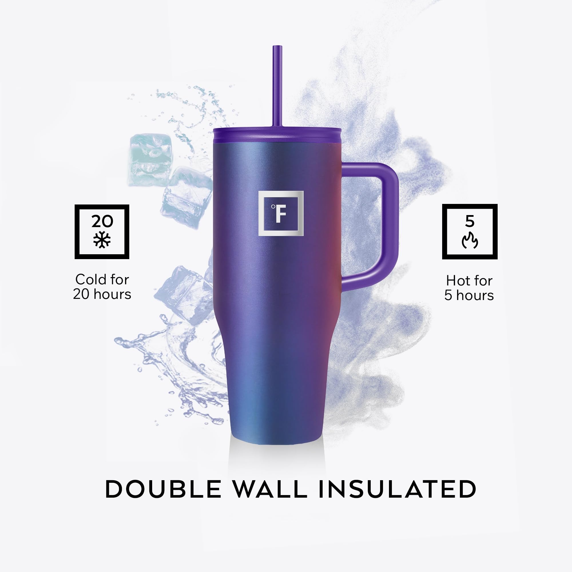 Insulated Tumbler with Straw Lid & Handle - 32oz (2 Lids) - Vacuum Leakproof Double Walled Stainless Steel Travel Mug Cup for Coffee Tea Water Hold Cold Iced Drinks - Fits Car Cup Holder