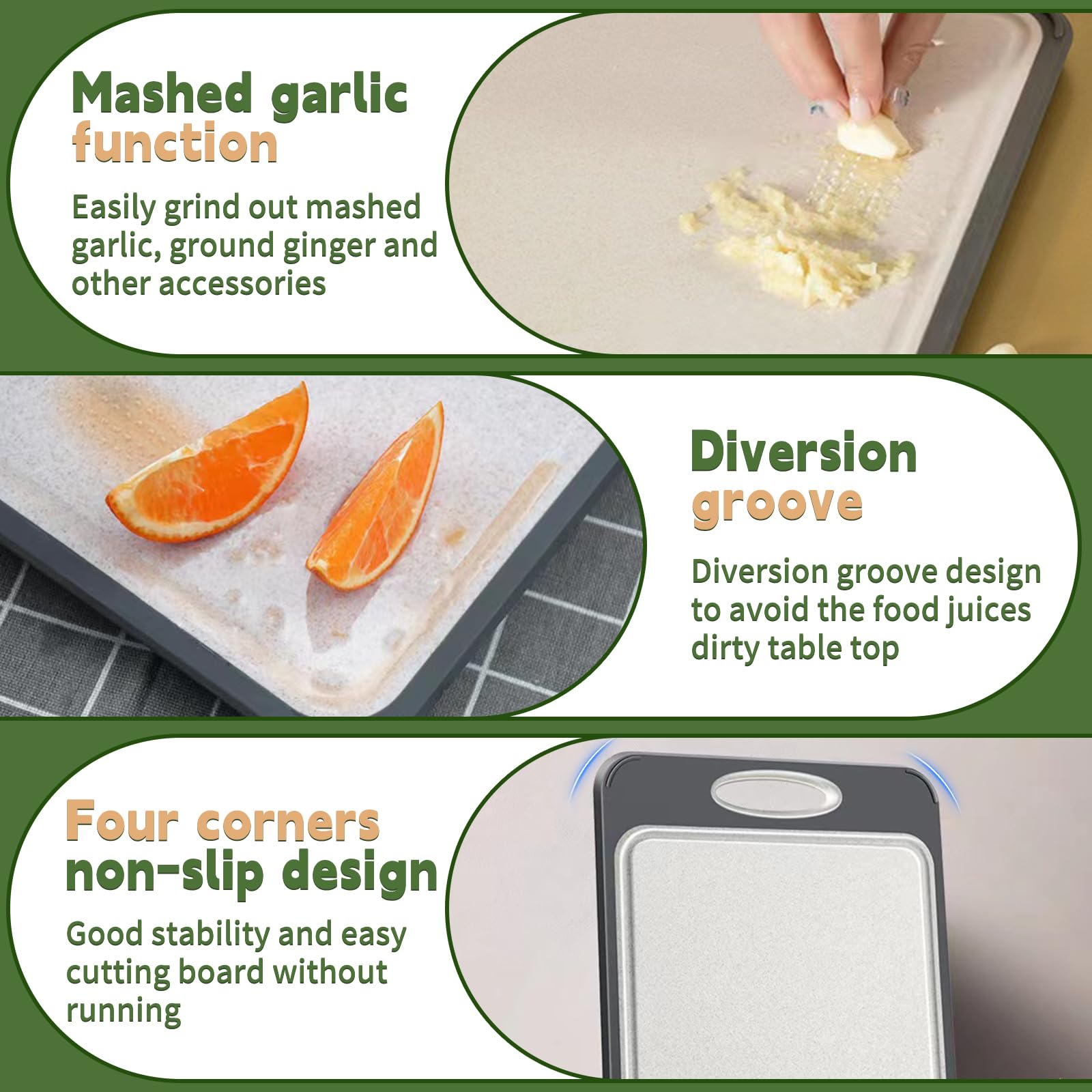 Newraturner Cutting Board Double Sided,Large Stainless Steel Cutting Boards,Wheat Straw Cutting Boards for Kitchen,for Meat, Veggies, Fruits, with Easy Grip Handle,Dishwasher Safe (1, Large)